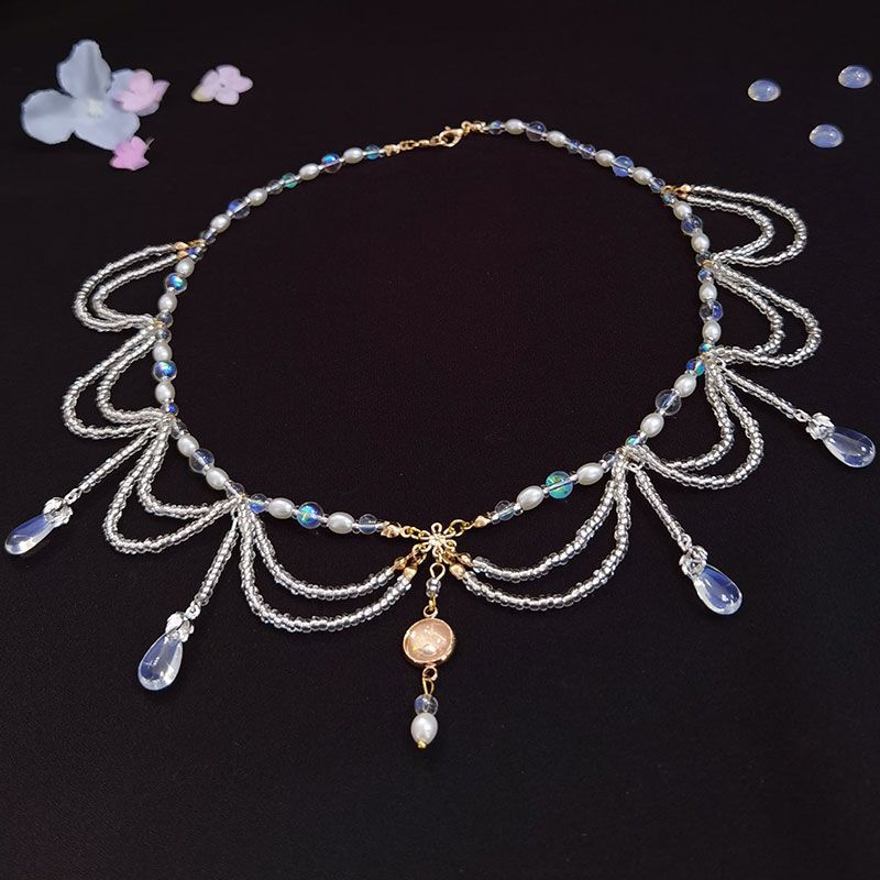 汉服唐风璎珞坦领襦裙古风项链珍珠围髻额饰头饰日常古装配饰仙恋额饰