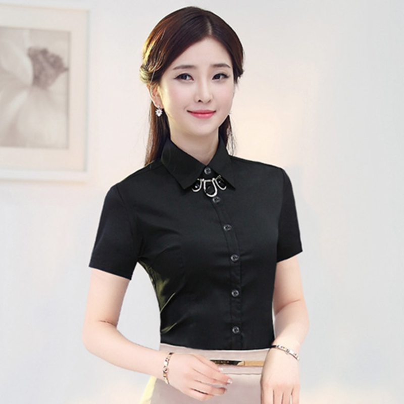 白衬衫女修身长袖职业装大码工作服正装白色蓝色白衬衣女韩版