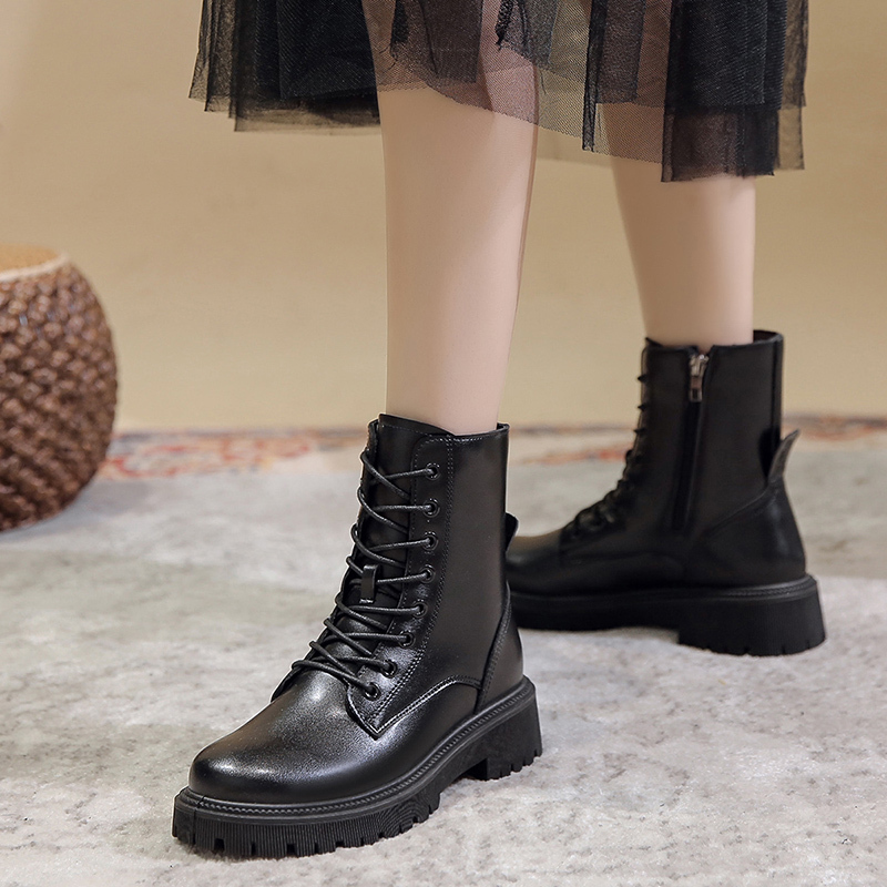 木林森mulinsen女鞋女士马丁靴子女新款鞋子春秋单靴百搭增高厚底秋冬