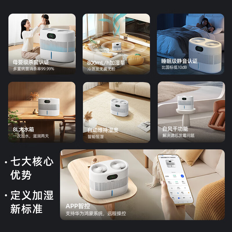 亚都(YADU)蒸发式800ml/h空气净化大容量上加水空调伴侣SZ750-TJK800(Hi)高清大图