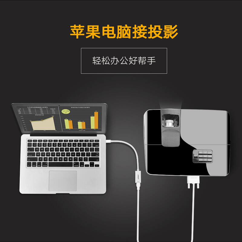 绿联10461 Mini DP转HDMI转换器 迷你DP转接线 雷电接口接电视 黑