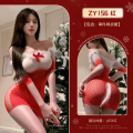 绒羽撩心渐变透视网衣裙圣诞战袍网眼透明衣服性感情趣内衣ZY156 均码 渐变战袍红【单件网衣裙】
