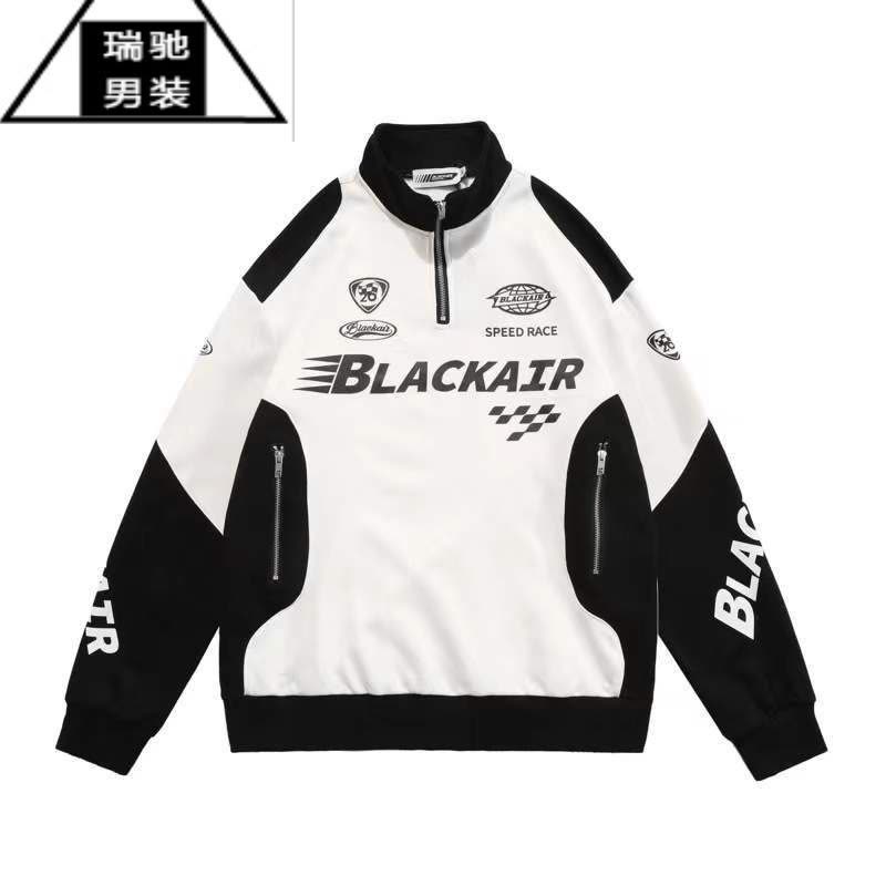 希杰狮王美式复古半拉链拼色赛车服卫衣男女春秋情侣潮牌高街机车外套图片