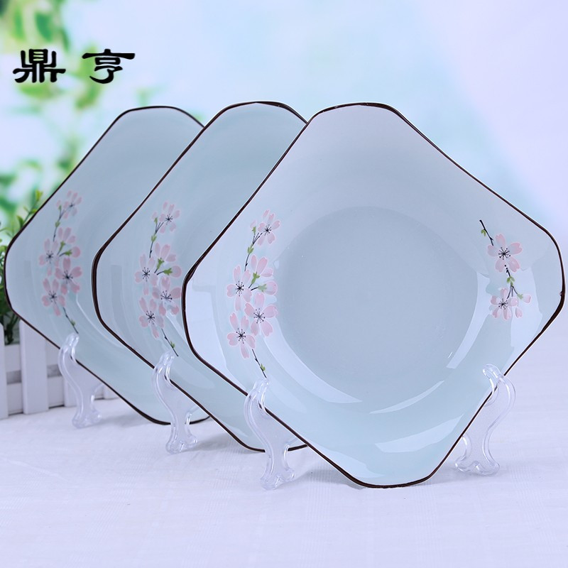 鼎亨陶瓷盘子菜盘家用景德镇方盘深盘菜盘水果盘可微波西餐餐具组