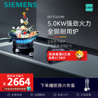 西门子(SIEMENS) 燃气灶嵌入式钢化玻璃面板5.0大火力双眼灶具(天然气)JZT-ER77F231MP