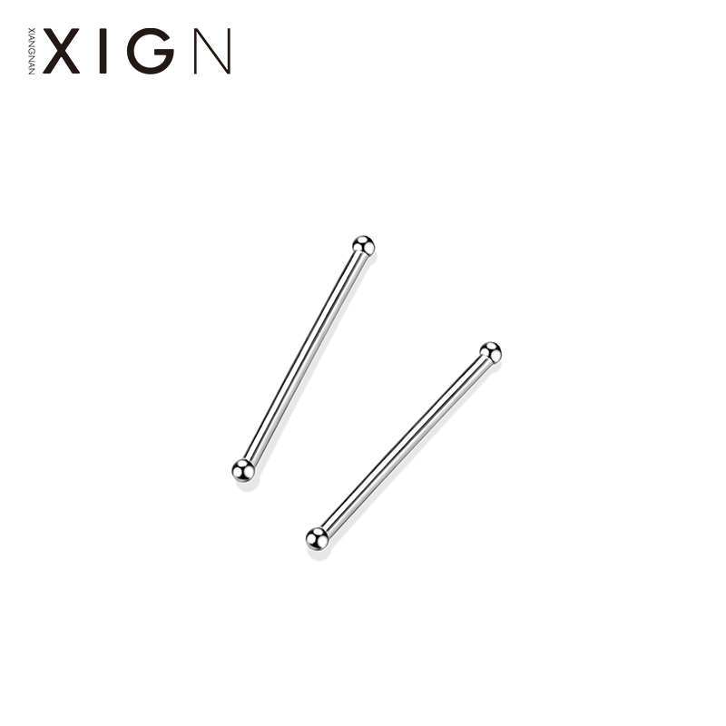 XIGN999足银耳钉简约圆珠耳棒养耳洞耳骨钉耳棍迷你耳环耳针男女 999足银双头圆珠款(2只价)
