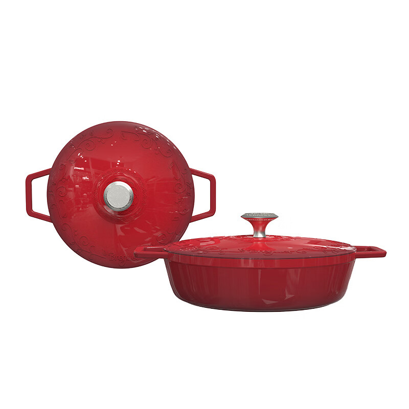 BREGUET宝玑琅彩珐琅锅5L海鲜锅家用炒锅铸铁锅28CM 经典红 BGA2601高清大图