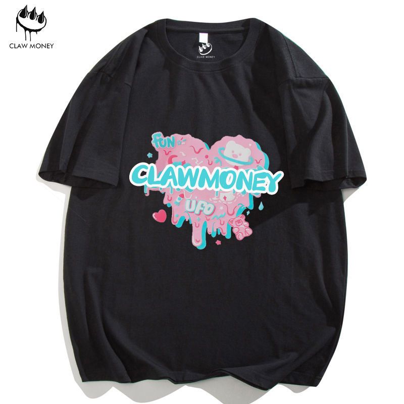 Claw money融化爱心小熊设计感小众T恤男女短袖情侣半袖ins体恤衫