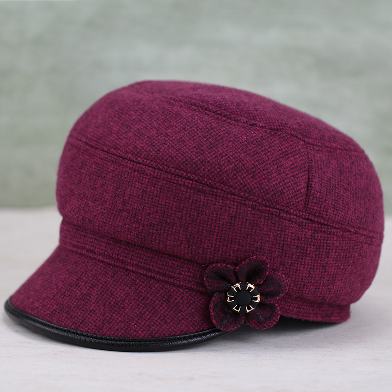 盛世尼曼中老年人帽子女秋冬天毛呢鸭舌帽加厚保暖老人棉帽奶奶妈妈