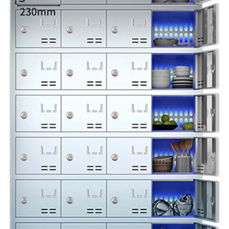 阿拉贡不锈钢员工食堂消毒餐厅紫外线高温餐盘餐具柜多格饭盒储物柜32门碗柜 紫外线消毒高清大图