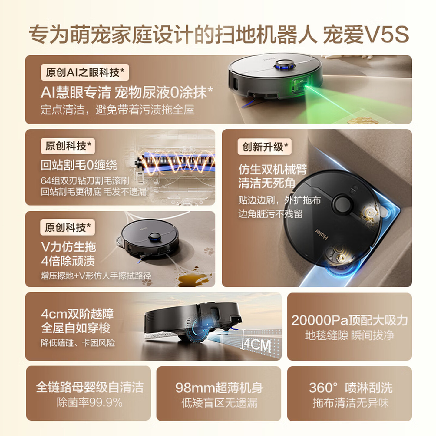 海尔(Haier)扫地机器人LDS激光导航热风烘干加压搓洗 除菌智能家用全自动扫吸拖一体机RHSH-V5SU1 上下水版高清大图