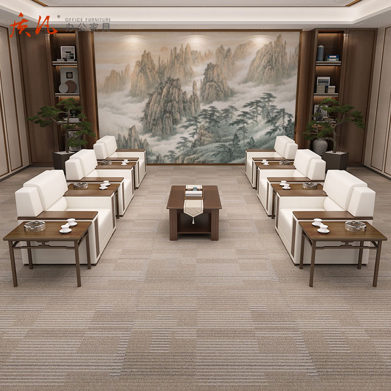 质凡新中式会客沙发 真皮单人位高清大图