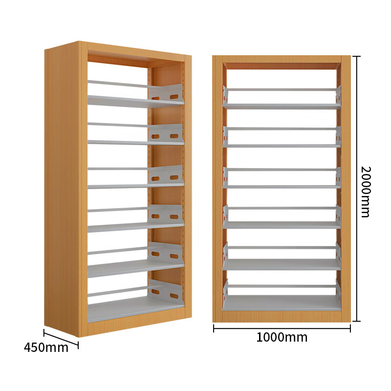 鑫金虎 钢制双面书架置物架学校阅览室资料架黄木纹转印 六层高清大图