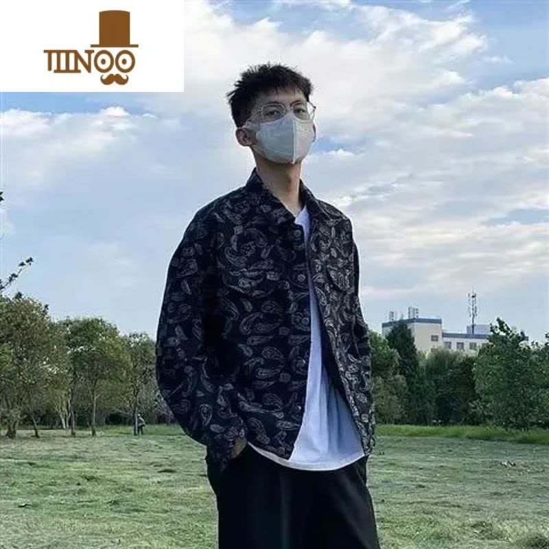 YANXU腰果花牛仔外套男潮牌欧美街头大码工装夹克韩版潮流新款上衣图片