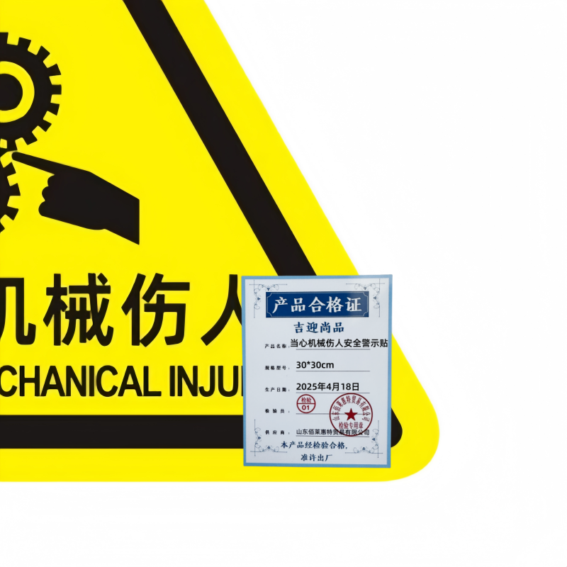 吉迎尚品 当心机械伤人安全警示贴 30*30cm 张高清大图