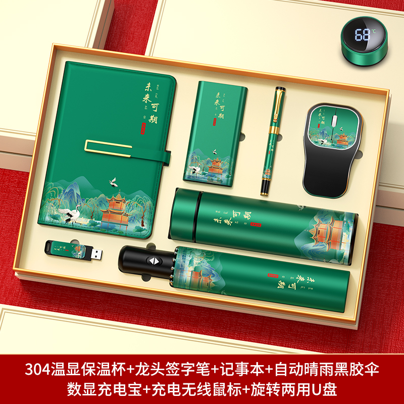 思唯美 中考高考加油励志节庆礼物 未来可期7件套 数显杯+本+笔+电源+U盘+鼠标+伞高清大图