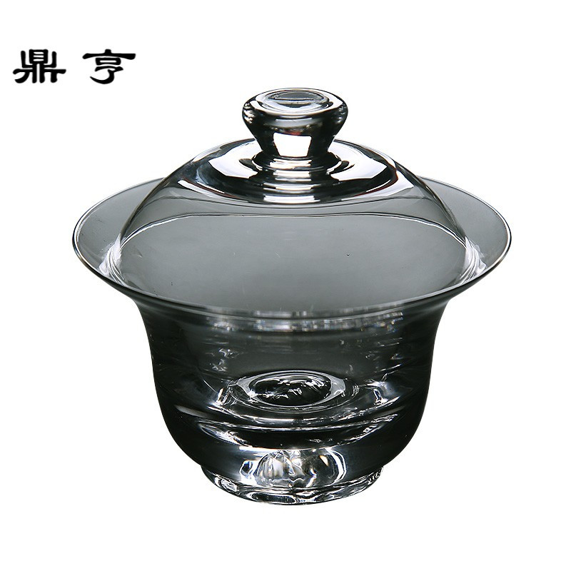 鼎亨 玻璃盖碗茶杯大号三才碗功夫茶具茶碗加厚耐热敬茶杯家用