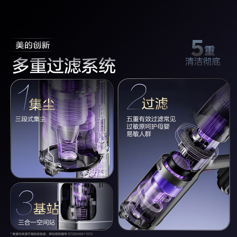 美的(Midea)吸尘器家用大吸力Q9 Station手持无线吸尘器 吸尘器家用宠物除螨 无线自集尘空间站Q9s基站版高清大图