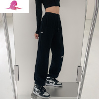 艳如飞欧美贴标抽绳束脚裤女秋冬加绒加厚运动裤高腰垂感宽松卫裤潮休闲裤