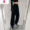 艳如飞欧美贴标抽绳束脚裤女秋冬加绒加厚运动裤高腰垂感宽松卫裤潮休闲裤