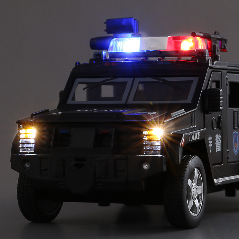 儿童装甲警车玩具车仿真合金模型公安车男孩小汽车警察车110玩具六轮
