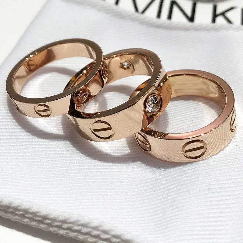 卡家潮流日韩love永恒戒指百搭男女情侣对戒钛钢玫瑰金色情侣礼物银色