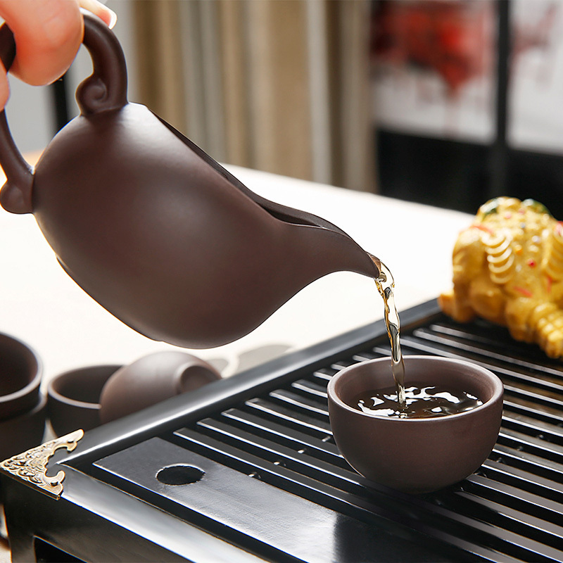 金镶玉 功夫茶具套装 柯木实木茶盘茶具茶壶茶杯泡茶炉整套 幽雅紫砂