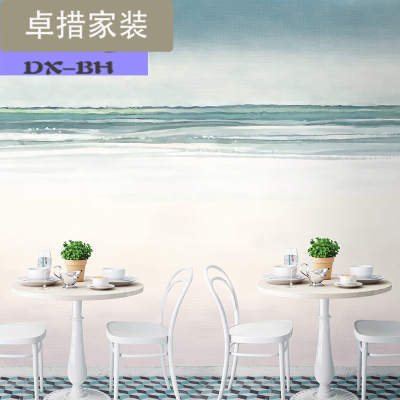 5D北欧简约卧室大海壁纸手绘抽象宜家墙纸客厅电视背景墙壁画墙布壹德壹