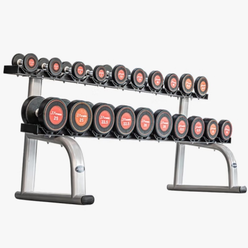 吉优JY-F9003 哑铃包胶固定式哑铃套装力量训练2.5KG-25KG含双层哑铃架10付装高清大图