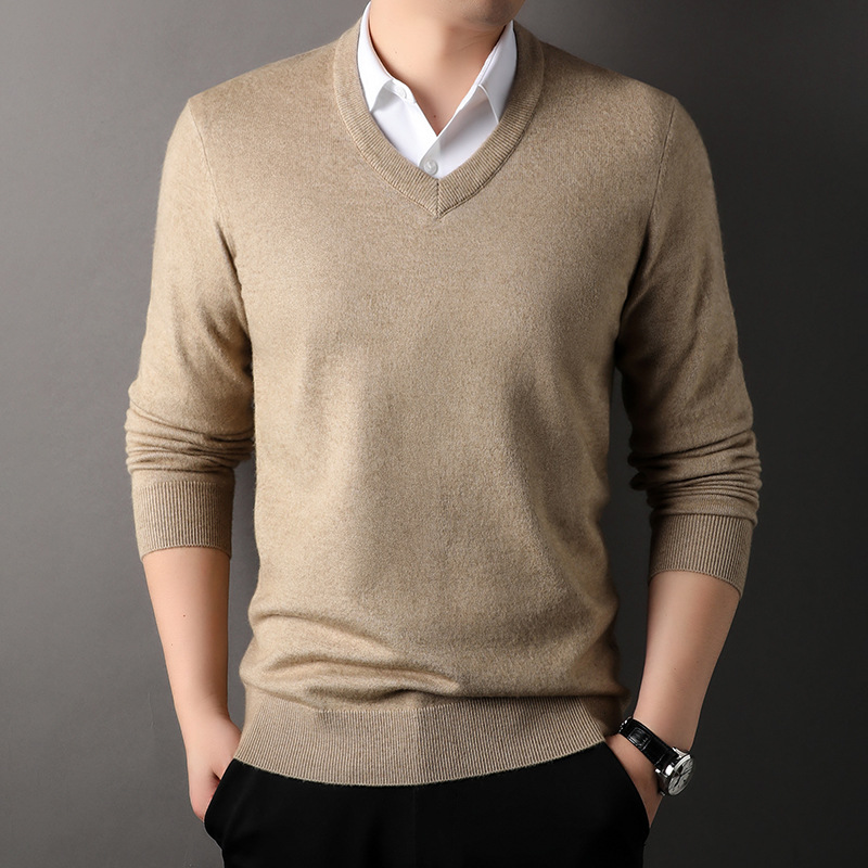 桐乡羊毛衫男冬季新款鸡心V领毛衣男套头加厚可机洗针织衫男打底