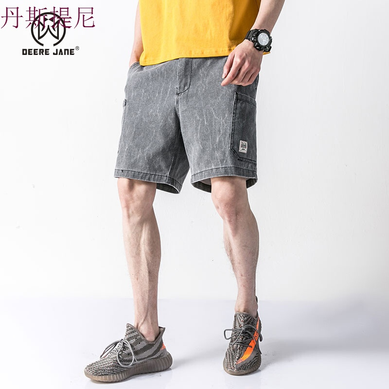 DeereJane日系做旧复古休闲短裤夏季男士宽松工装裤刺绣五分裤子