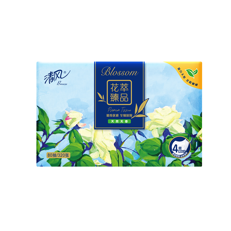 清风(APP)抽纸清风花萃4层80抽*8包软抽*2_47357