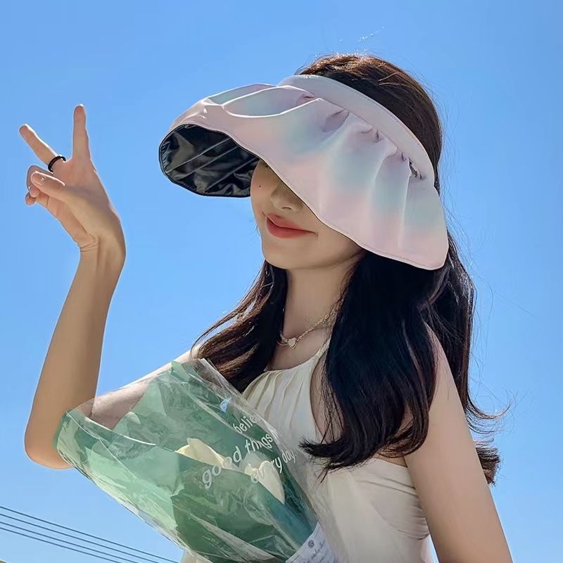 太阳帽韩版夏季帽女渐变色黑胶贝壳帽大帽檐防紫外线遮阳帽高清大图