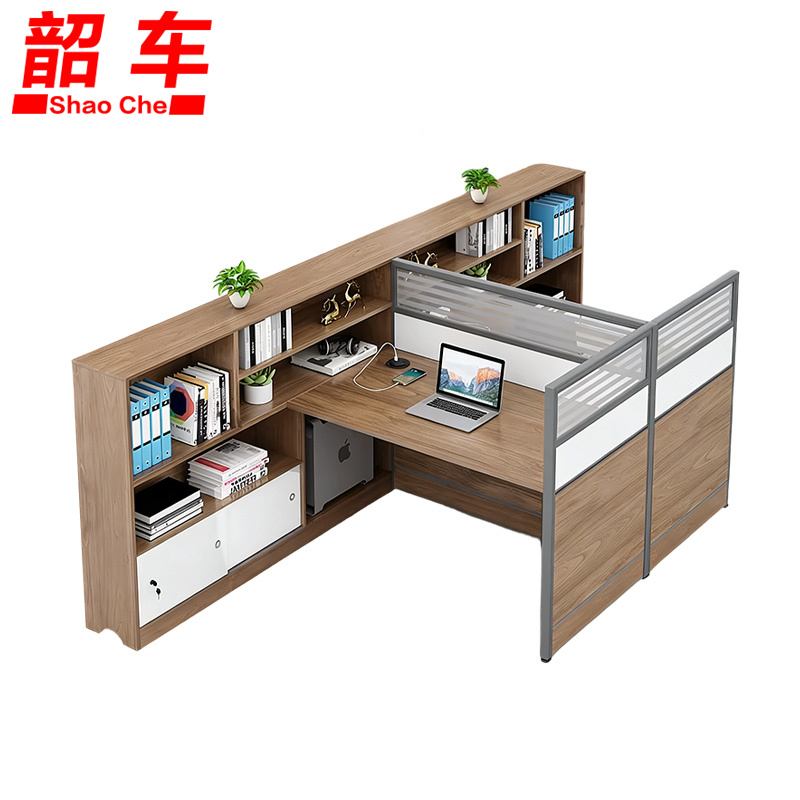 韶车屏风工位职员位胡桃白两人位2.8m张高清大图