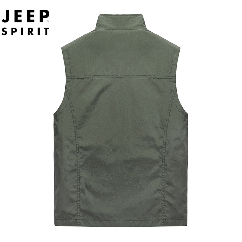 JEEP SPIRIT吉普专卖男装马甲速干立领背心户外轻质网眼马夹春秋中老年免烫防风外套