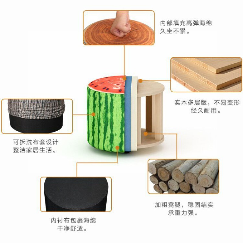 家用小凳子布艺时尚圆凳迷你现代创意板凳客厅沙发卡通矮凳 大款 富贵鱼