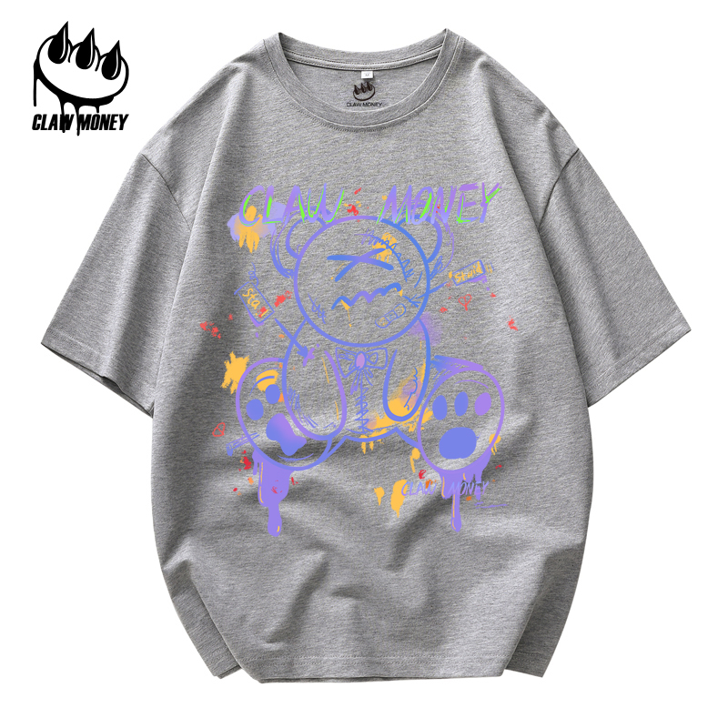 Claw money 纯棉短袖T恤男2022新品情侣圆领男士T恤印花潮上衣