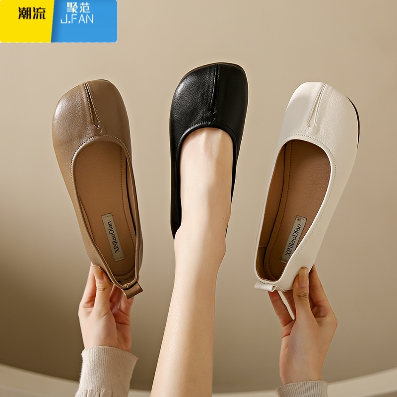 聚范豆豆鞋女2024新款浅口单鞋休闲小皮鞋一脚蹬平底孕妇妈妈乐福高清大图