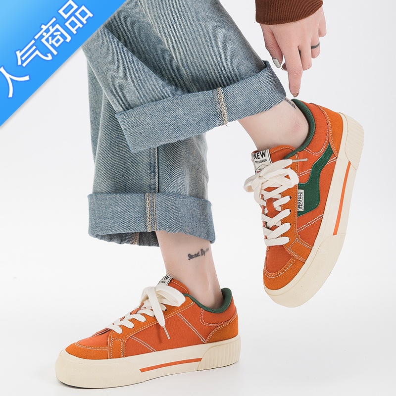 SUNTEKM家小众胡萝卜色帆布鞋女复古百搭2023新款设计感原创港风板S高清大图