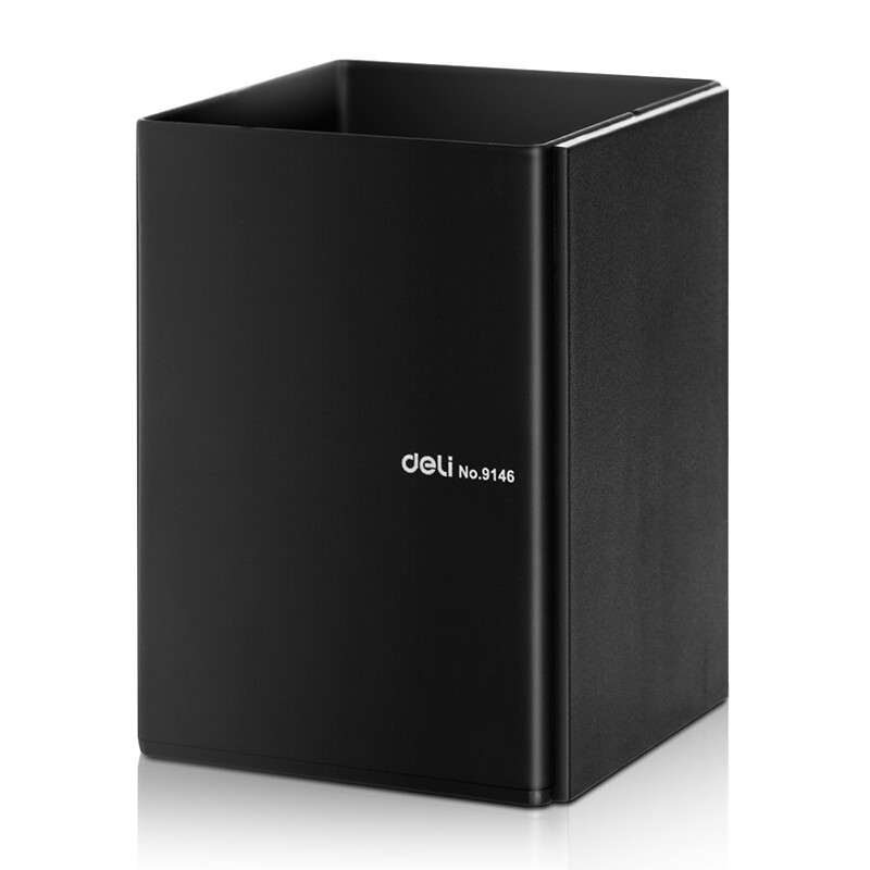 得力(deli)金属钢制桌面笔筒 商务办公收纳盒 黑色 9146高清大图