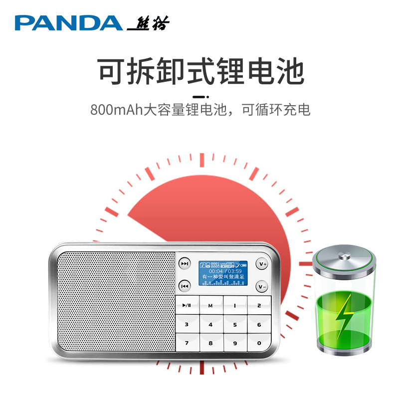 熊猫(PANDA)DS-186便携式插卡音箱小收音机低音便携插卡充电U盘小音响音乐播放器老人 蓝色