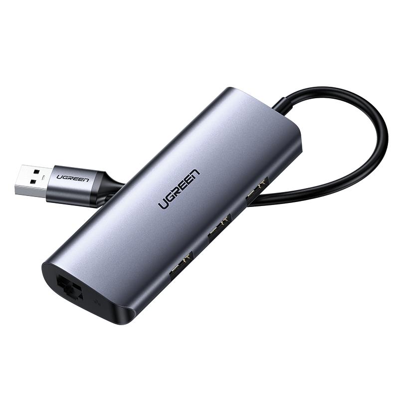 绿联(Ugreen)Type-C扩展坞3.0HUB分线器适用苹果电脑USB-C转千兆网口转换器网线接口转接线60718