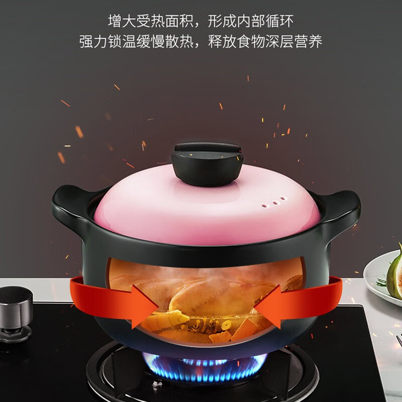 爱仕达 天然陶瓷砂锅2.5L 甄陶Ⅲ系列浅汤煲*粉黛 RXC25B3Q高清大图