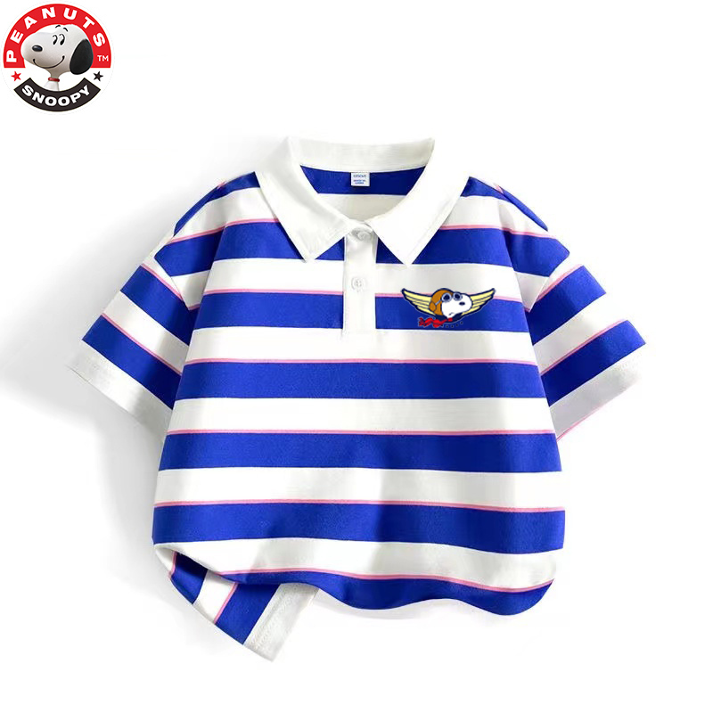 史努比(SNOOPY)儿童T恤男大童条纹POPL衫男孩夏季中大童棉半袖 23TP01