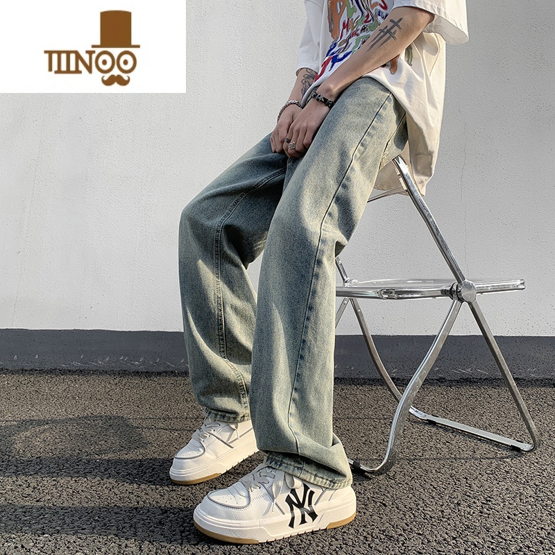 YANXU美式复古牛仔裤男宽松直筒裤子高街潮牌百搭水洗做旧阔腿休闲长裤高清大图