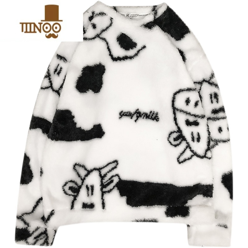 YANXU羔毛卫衣男加厚套头青少年潮牌ins摇粒绒日系学生圆领外套高清大图