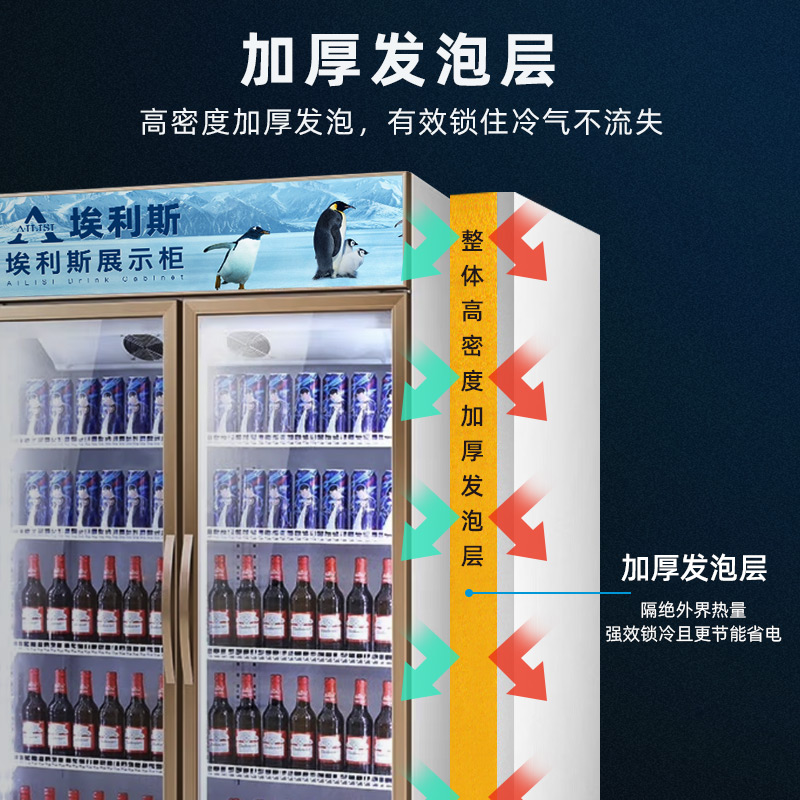 埃利斯(AILISI)商用铝合金展示柜 冷藏保鲜柜商用冰柜立式饮料柜便利店超市冰箱啤酒冷饮柜LD-1200ZTH高清大图