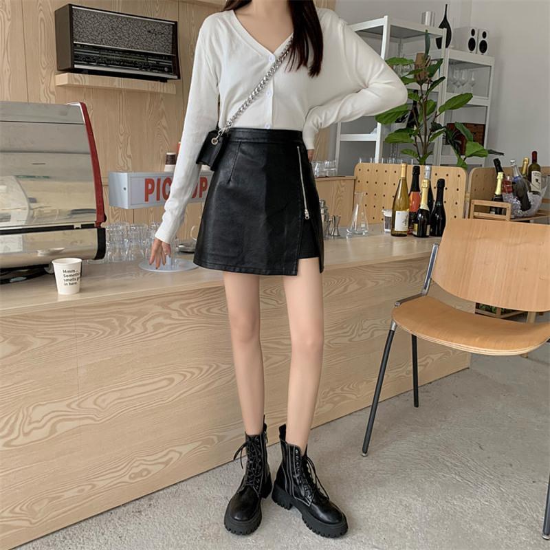 大码女装胖mm皮裙高腰显瘦遮胯半身裙子女