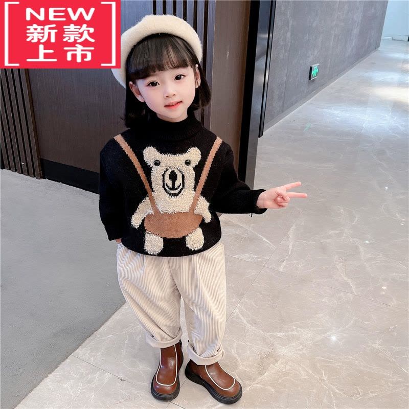 可莉允女童针织毛衣儿童装加绒加厚上衣2022新款洋气秋冬装宝宝冬季打底图片