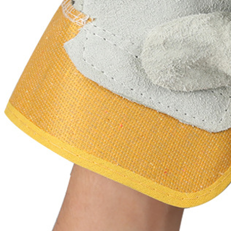 翌嘉YJ5121716焊工手套耐磨防滑黄布二指全掌牛皮电焊手套加厚防护劳保手套(12双)高清大图